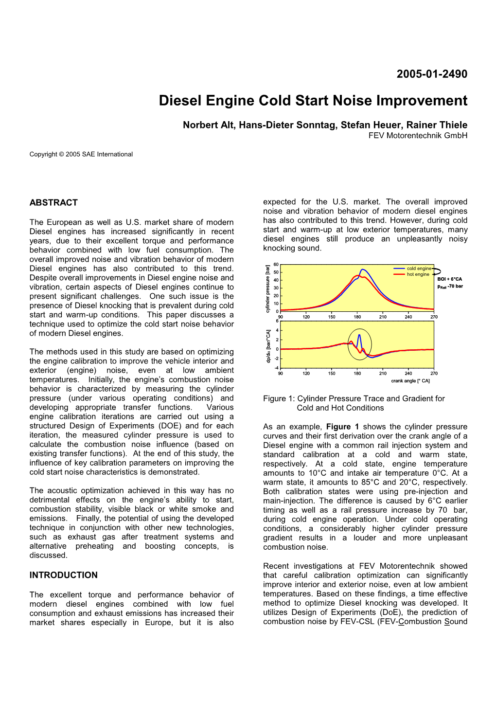 Diesel Engine Cold Start Noise Improvement