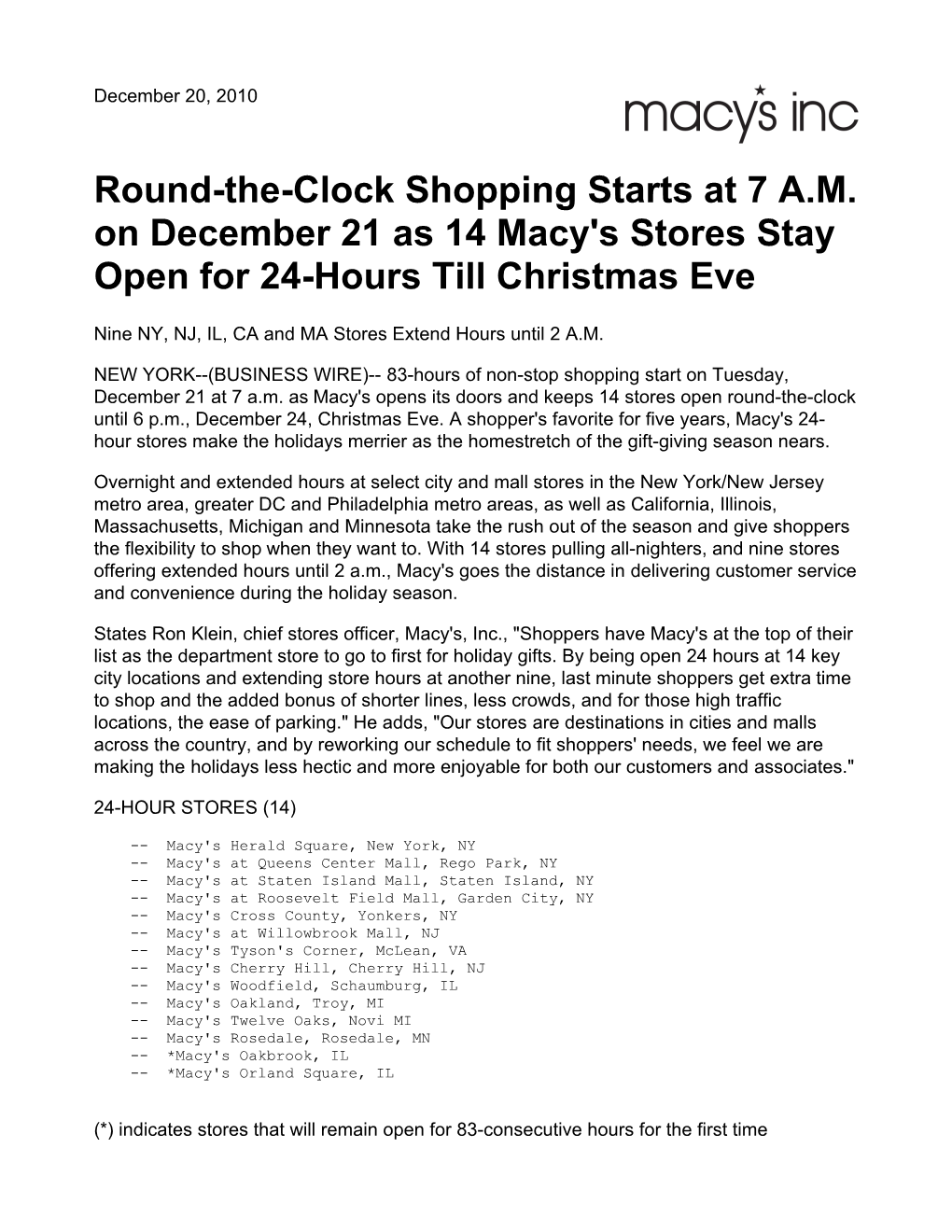 Round-The-Clock Shopping Starts at 7 AM On