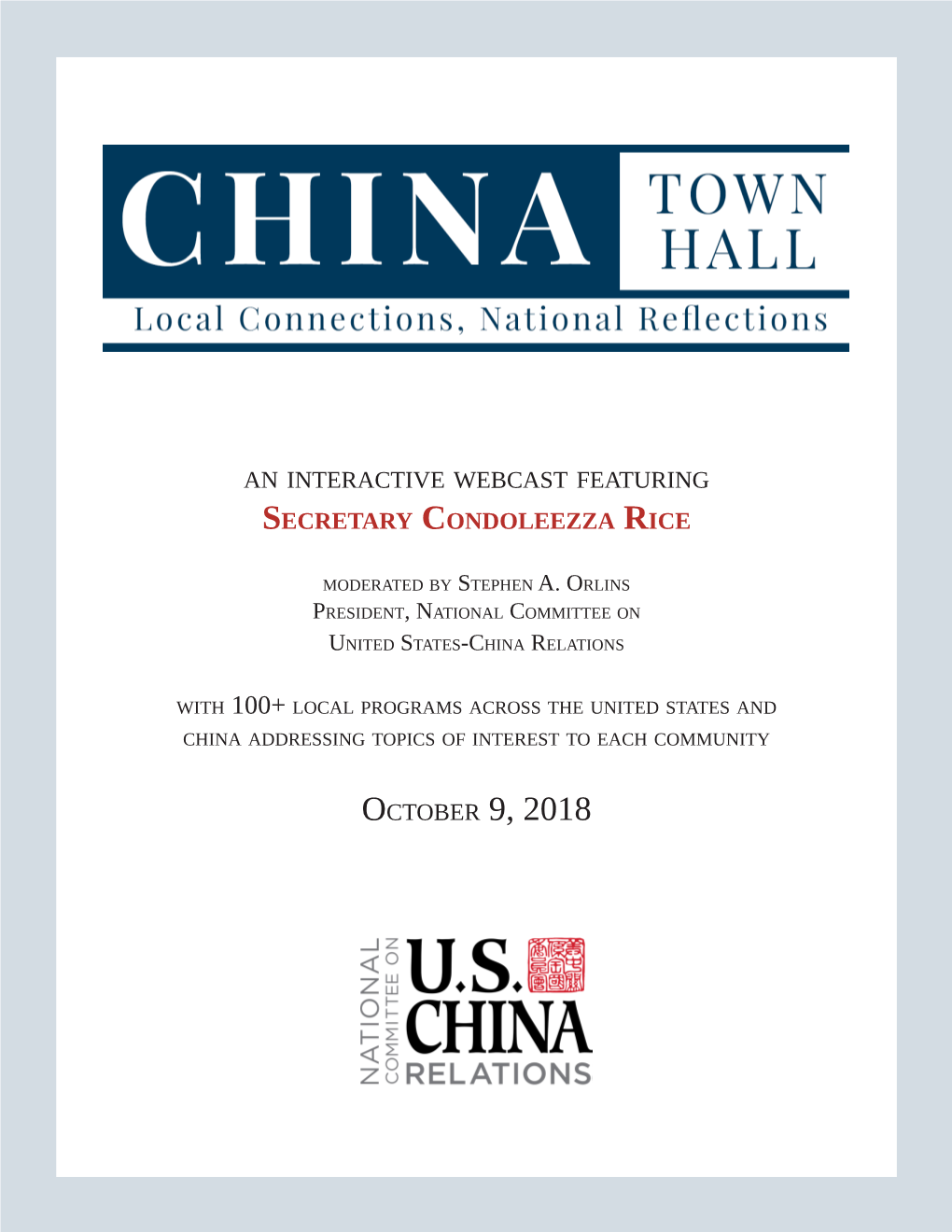 2018 CHINA Town Hall Brochure