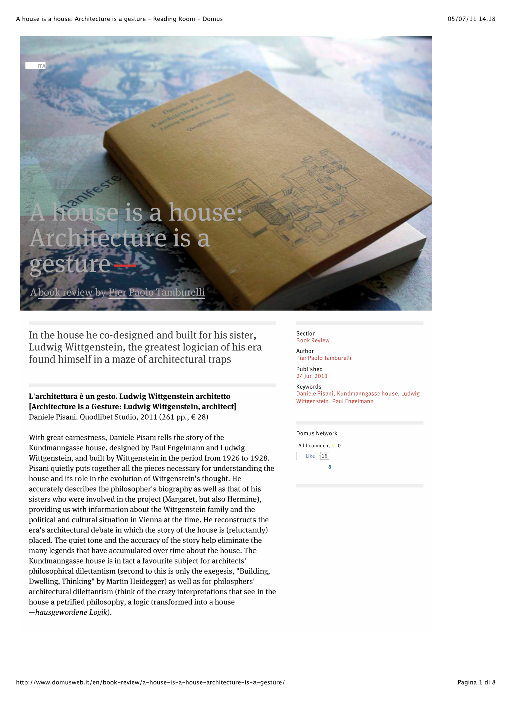 A House Is a House: Architecture Is a Gesture - Reading Room - Domus 05/07/11 14.18