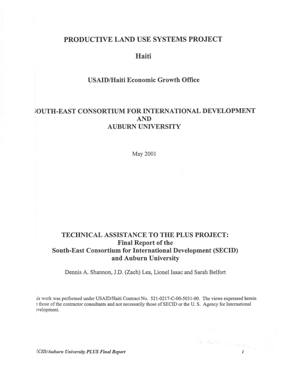 PRODUCTIVE LAND USE SYSTEMS PROJECT Haiti