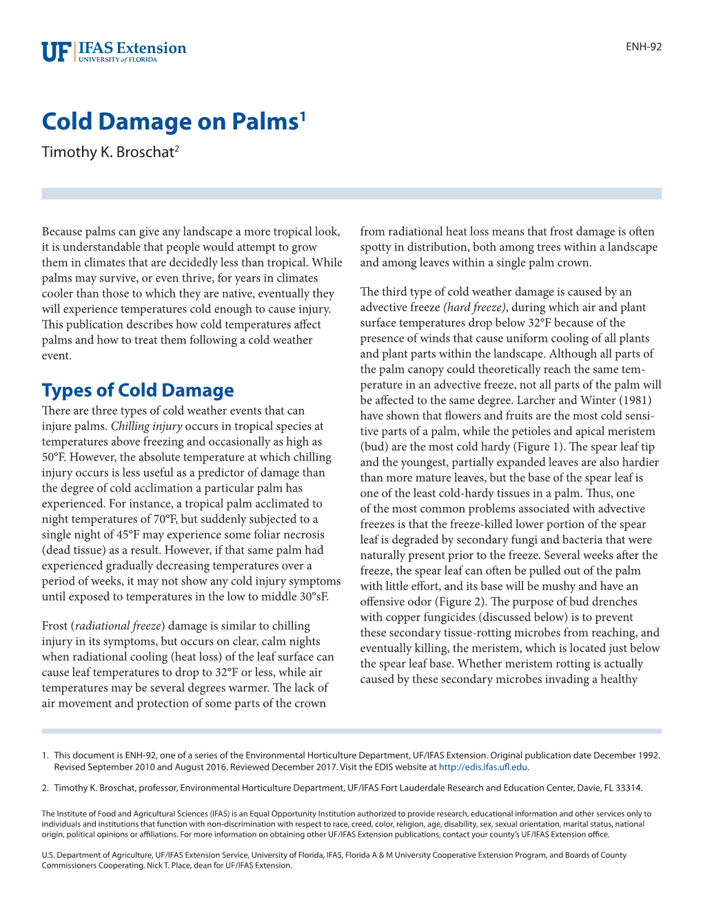 Cold Damage on Palms1 Timothy K