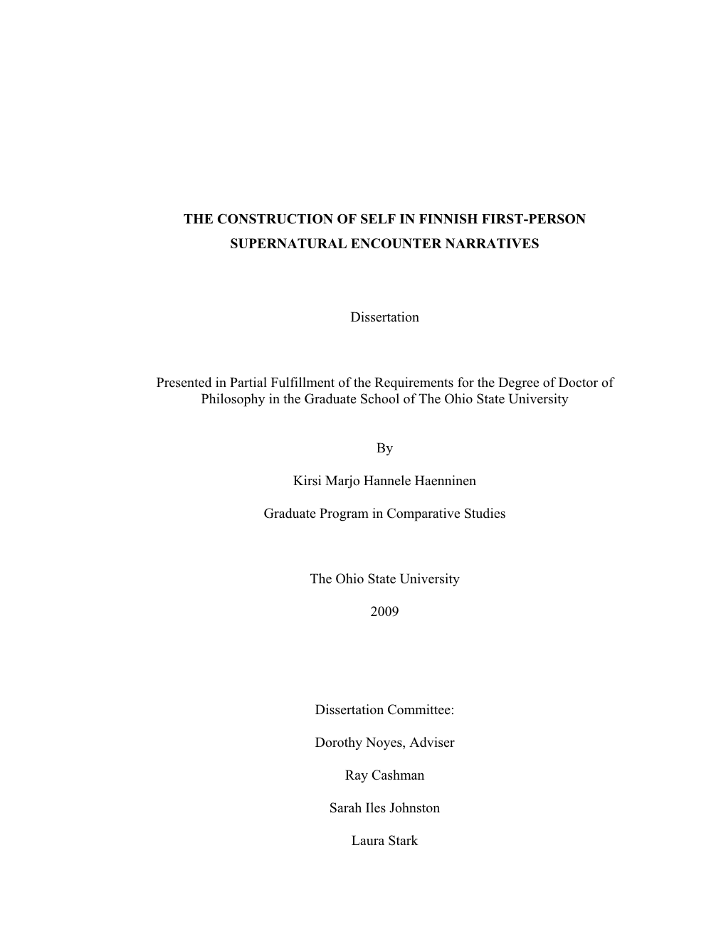 The Construction of Self in Finnish First-Person Supernatural Encounter Narratives