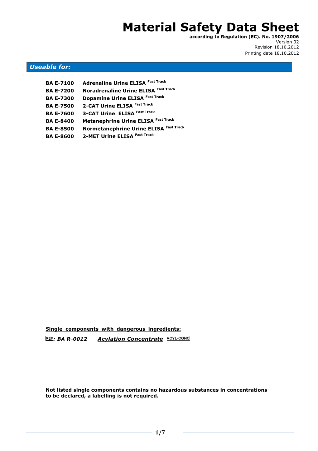 MSDS BA E-8400 Metanephrine Urine ELISA Fast Track En