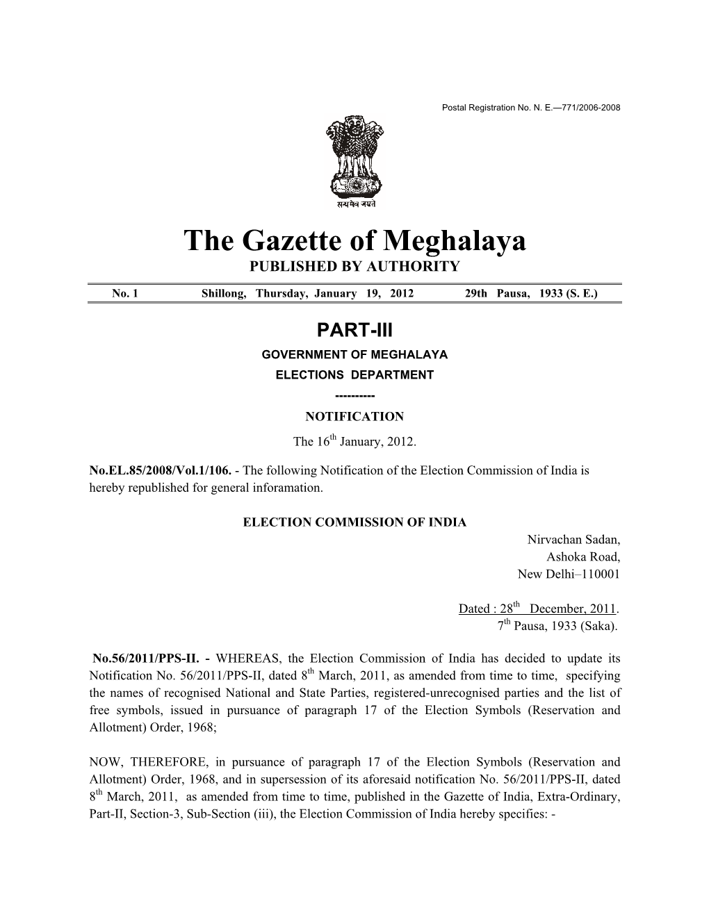 The Gazette of Meghalaya PUBLISHED by AUTHORITY
