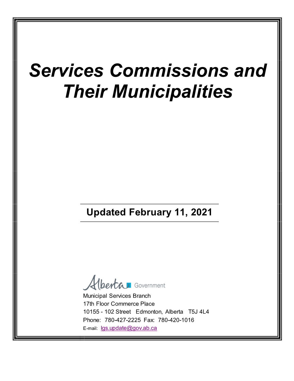 Services Commissions and Their Municipalities ( February 2021)