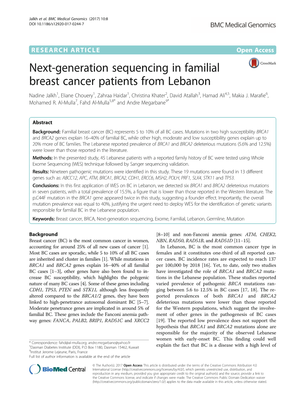 Next-Generation Sequencing in Familial Breast Cancer Patients From
