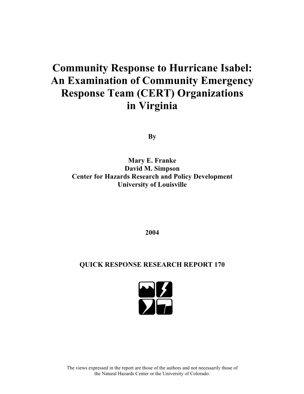 An Examination of Community Emergency Response Team (CERT) Organizations in Virginia