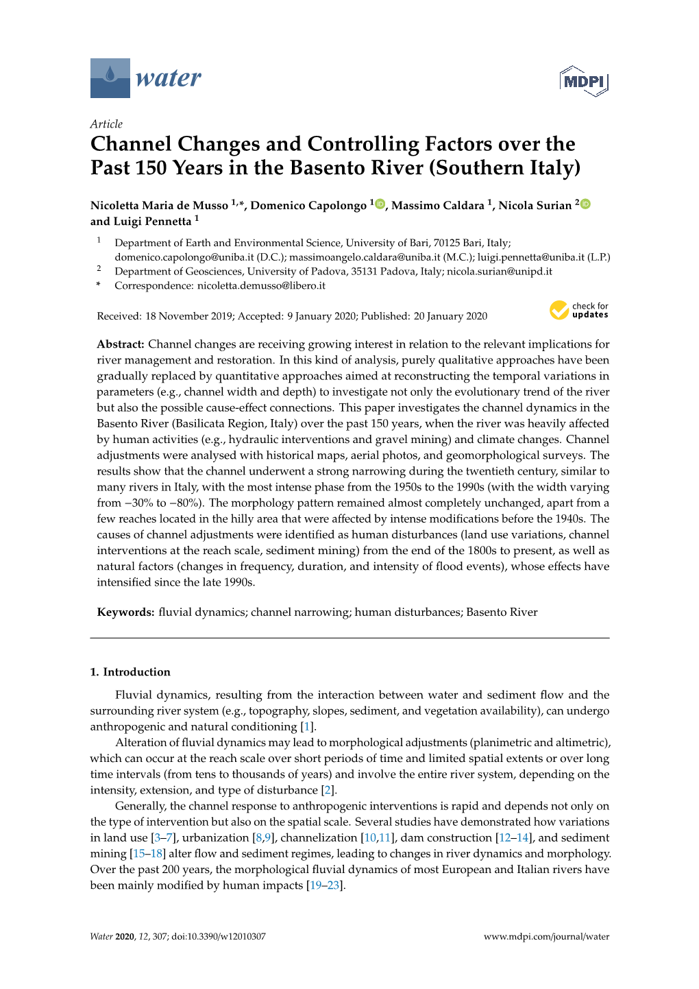 Channel Changes and Controlling Factors Over the Past 150 Years in the Basento River (Southern Italy)