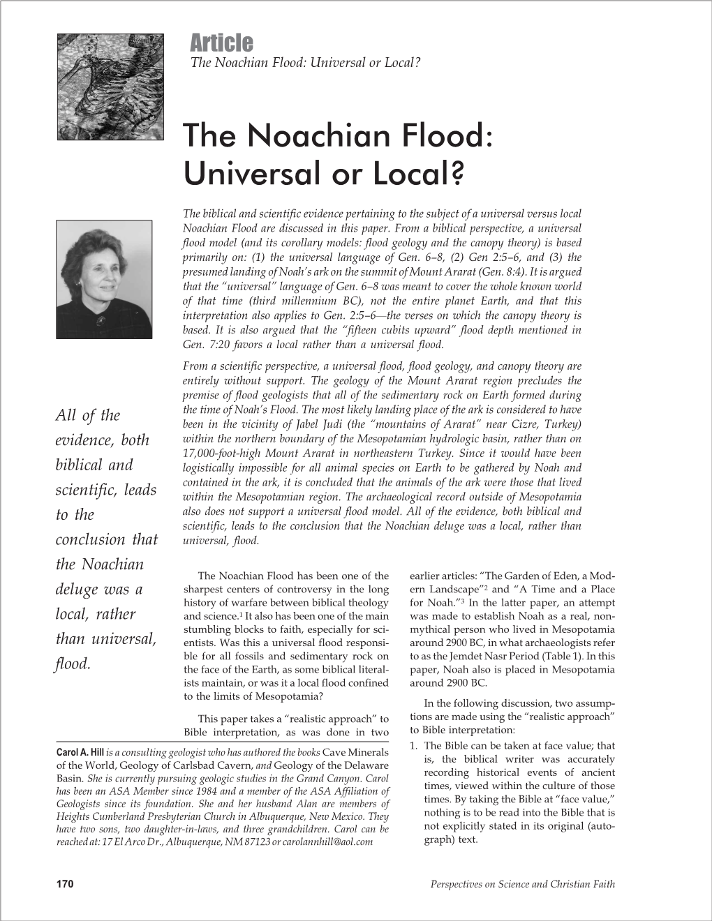 The Noachian Flood: Universal Or Local?