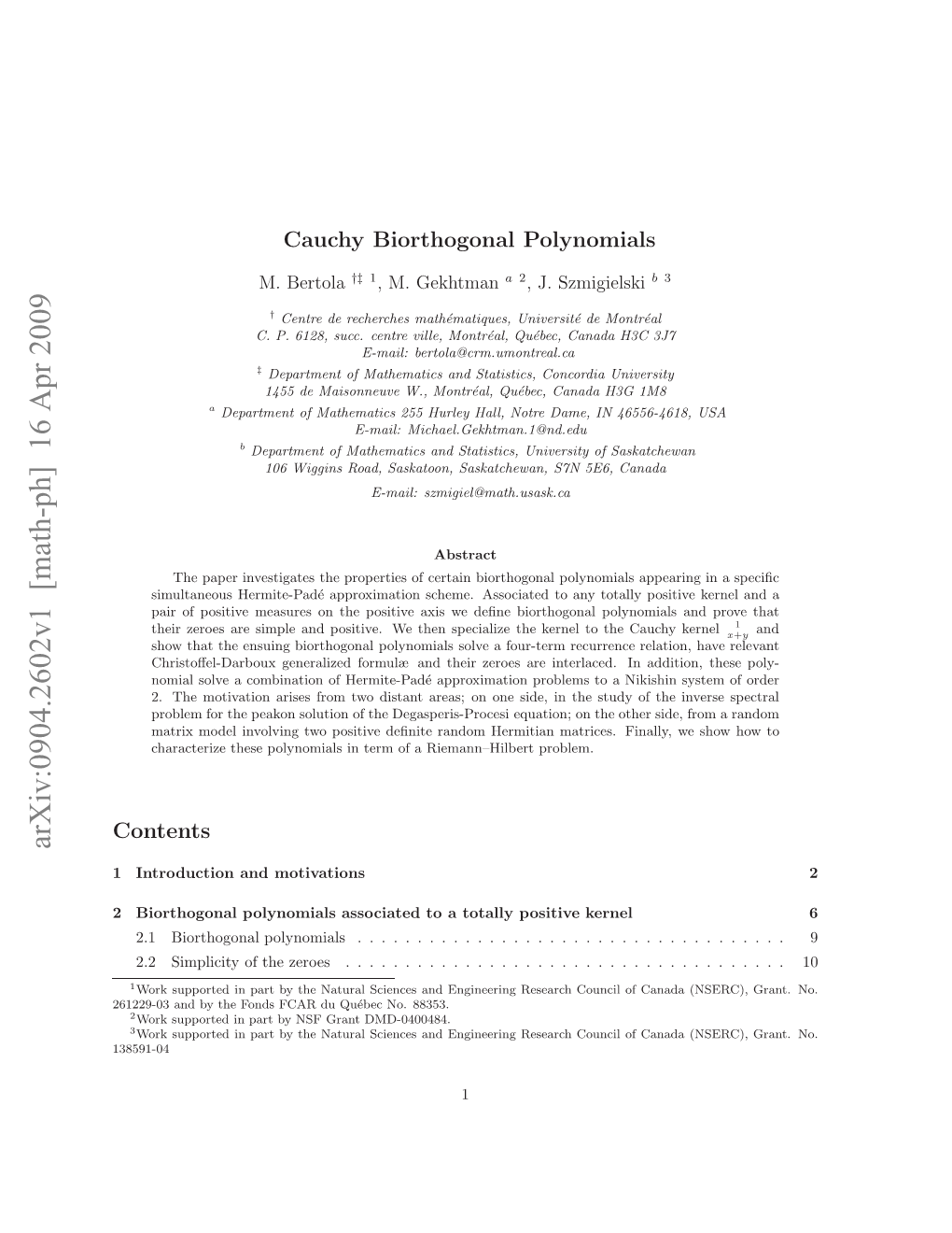 Cauchy Biorthogonal Polynomials with Matrix Models