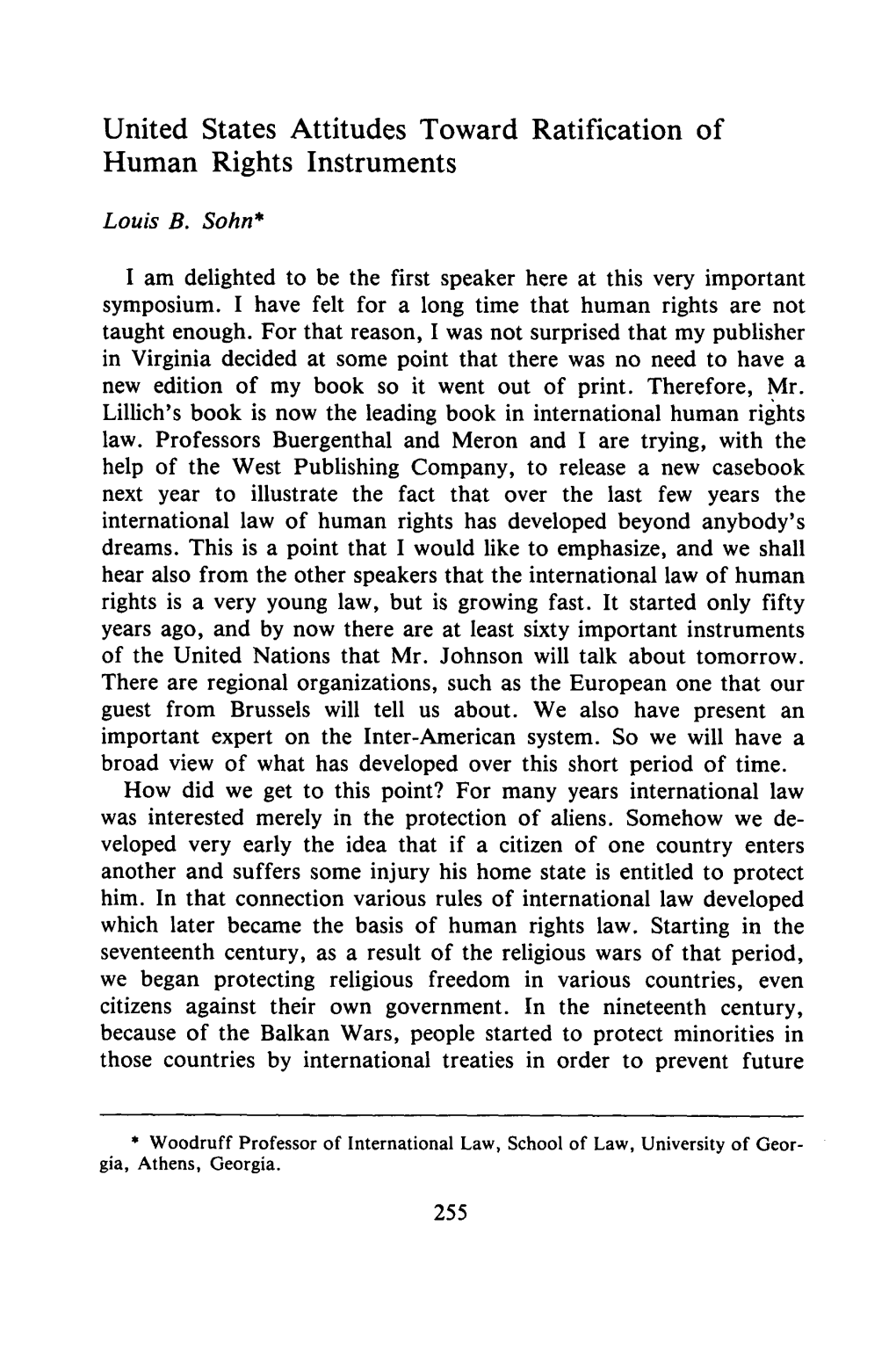 United States Attitudes Toward Ratification of Human Rights Instruments