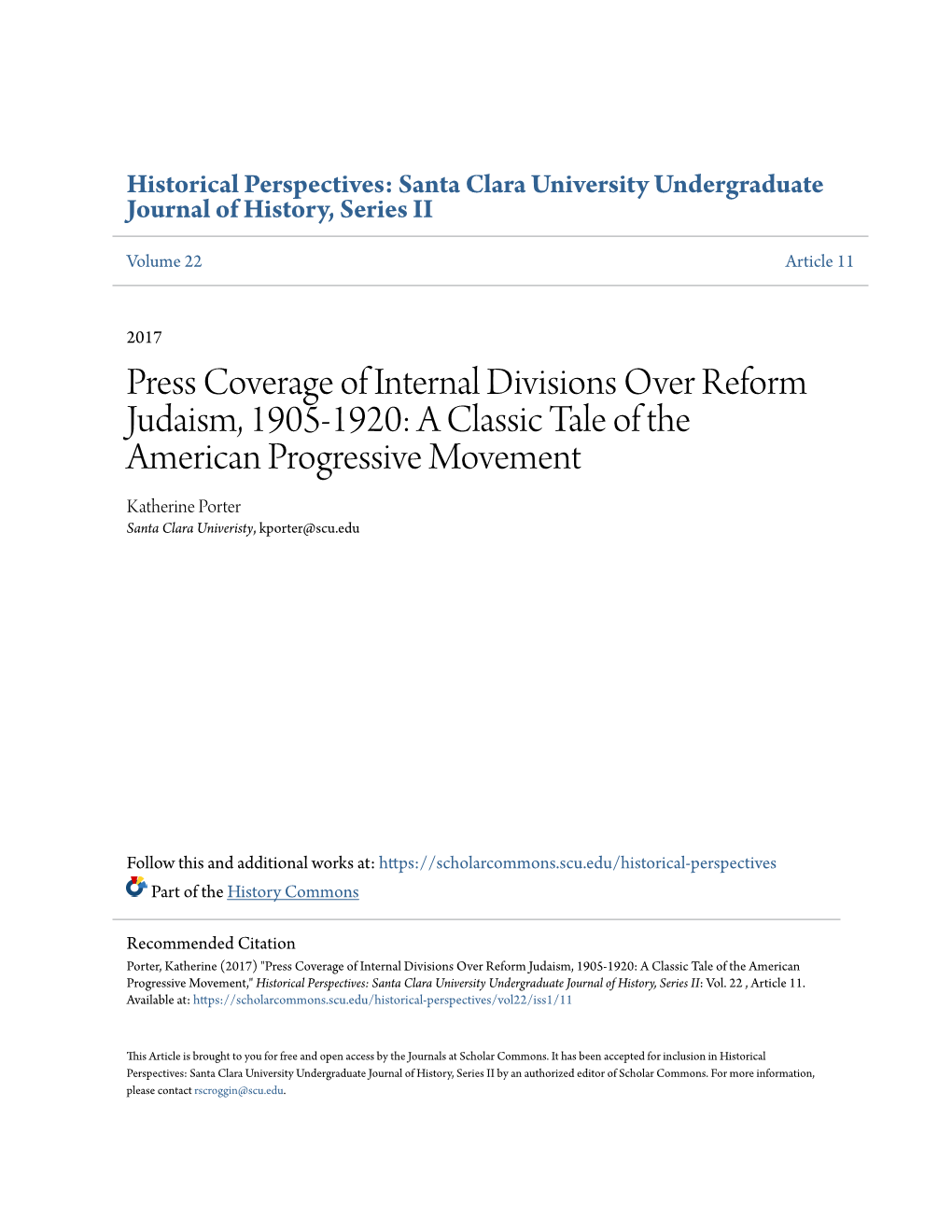 Press Coverage of Internal Divisions Over Reform Judaism, 1905-1920