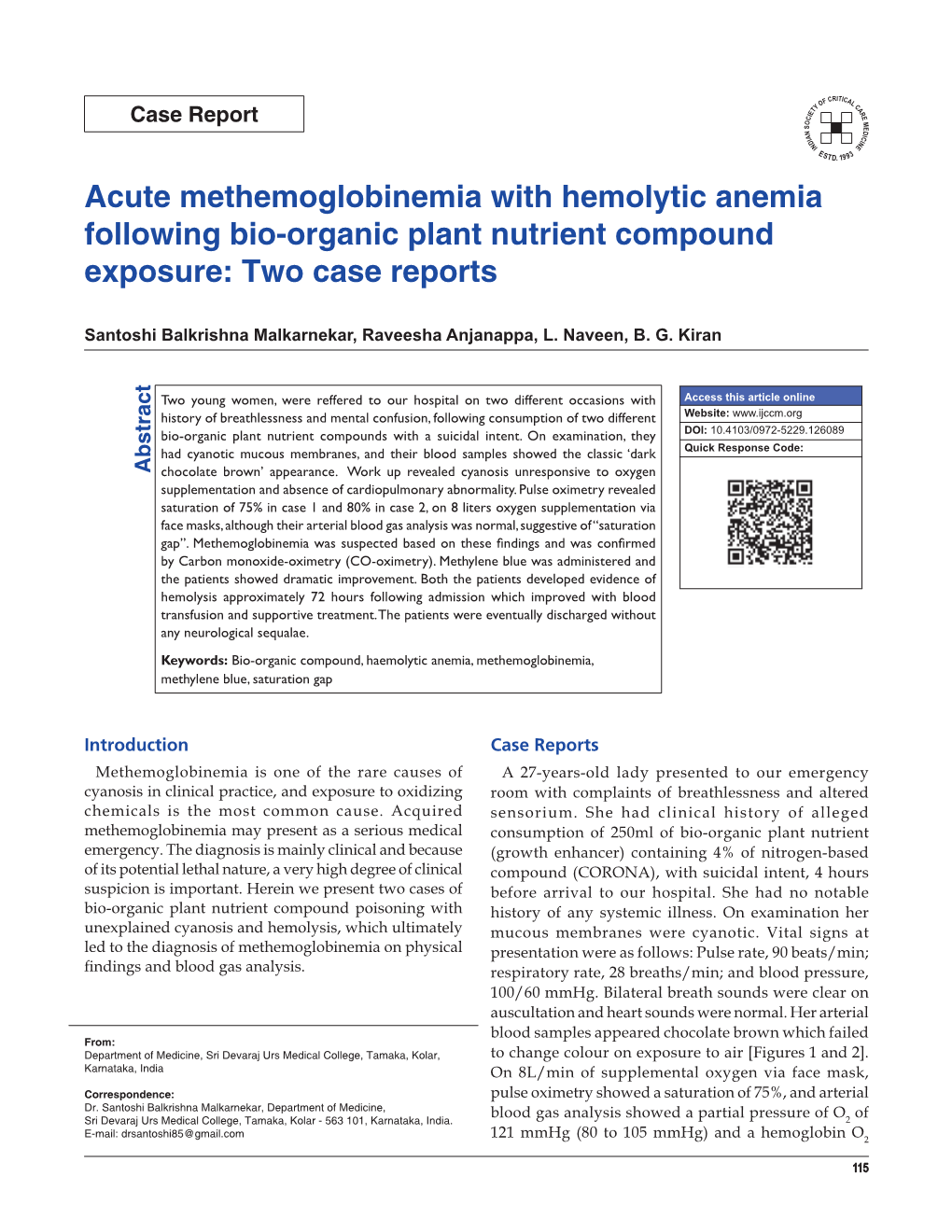 Acute Methemoglobinemia with Hemolytic Anemia Following Bio-Organic Plant Nutrient Compound Exposure: Two Case Reports