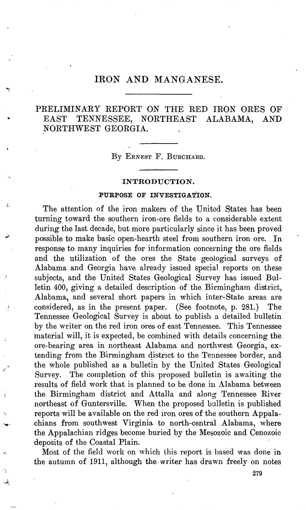 Preliminary Report on the Red Iron Ores of East Tennessee, Northeast Alabama, and Northwest Georgia