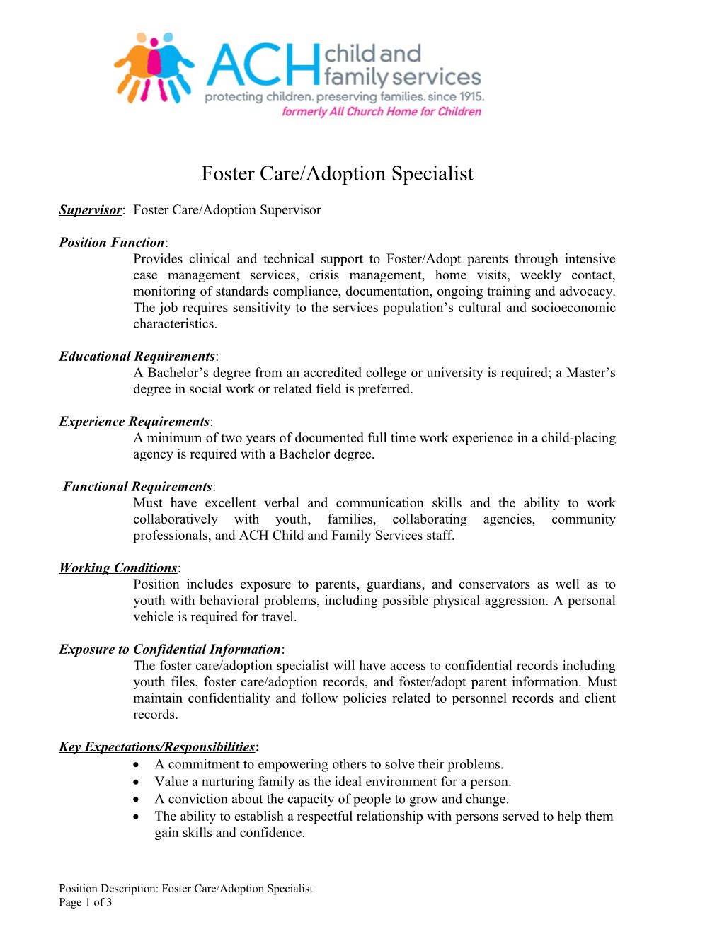 Job Description for Foster Care Case Manager s1