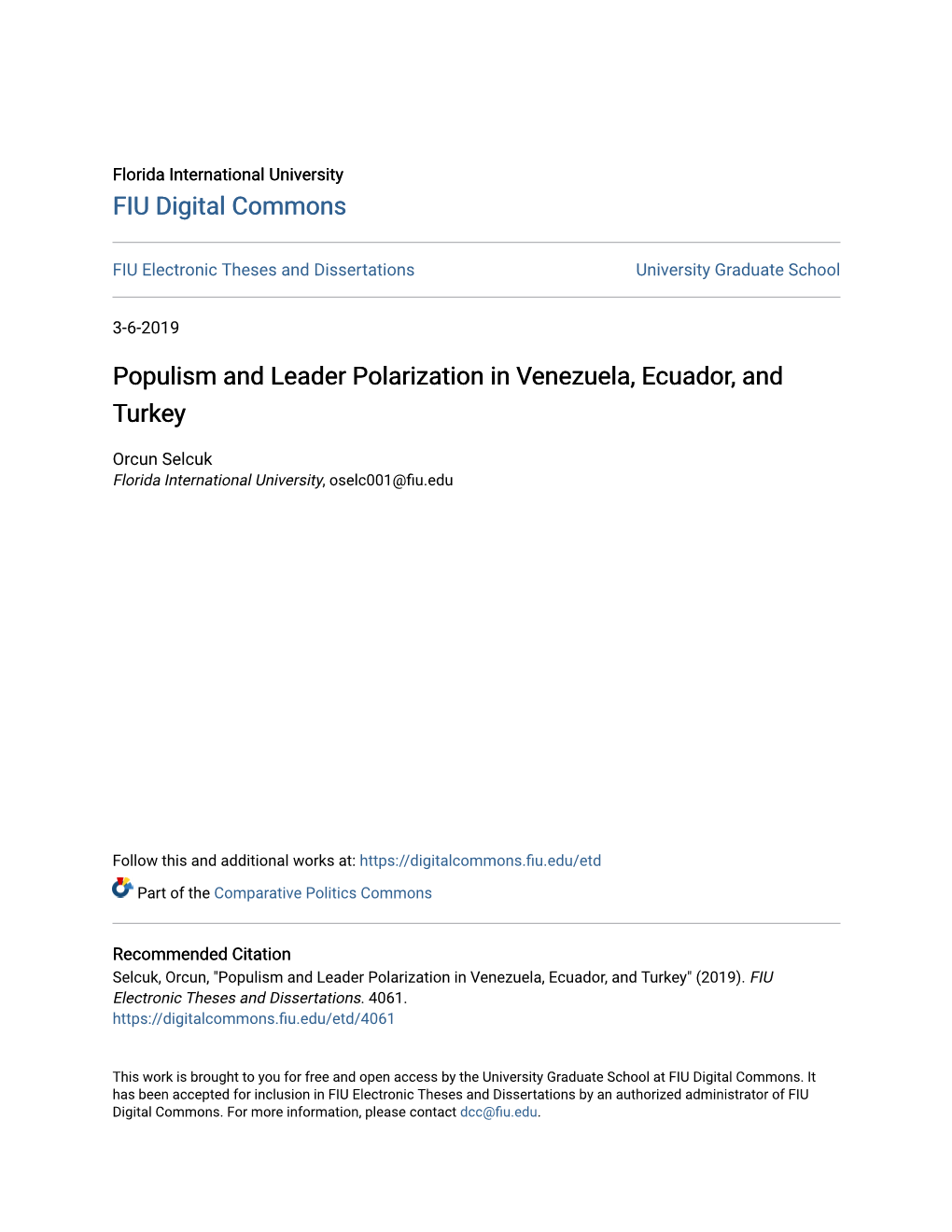 Populism and Leader Polarization in Venezuela, Ecuador, and Turkey