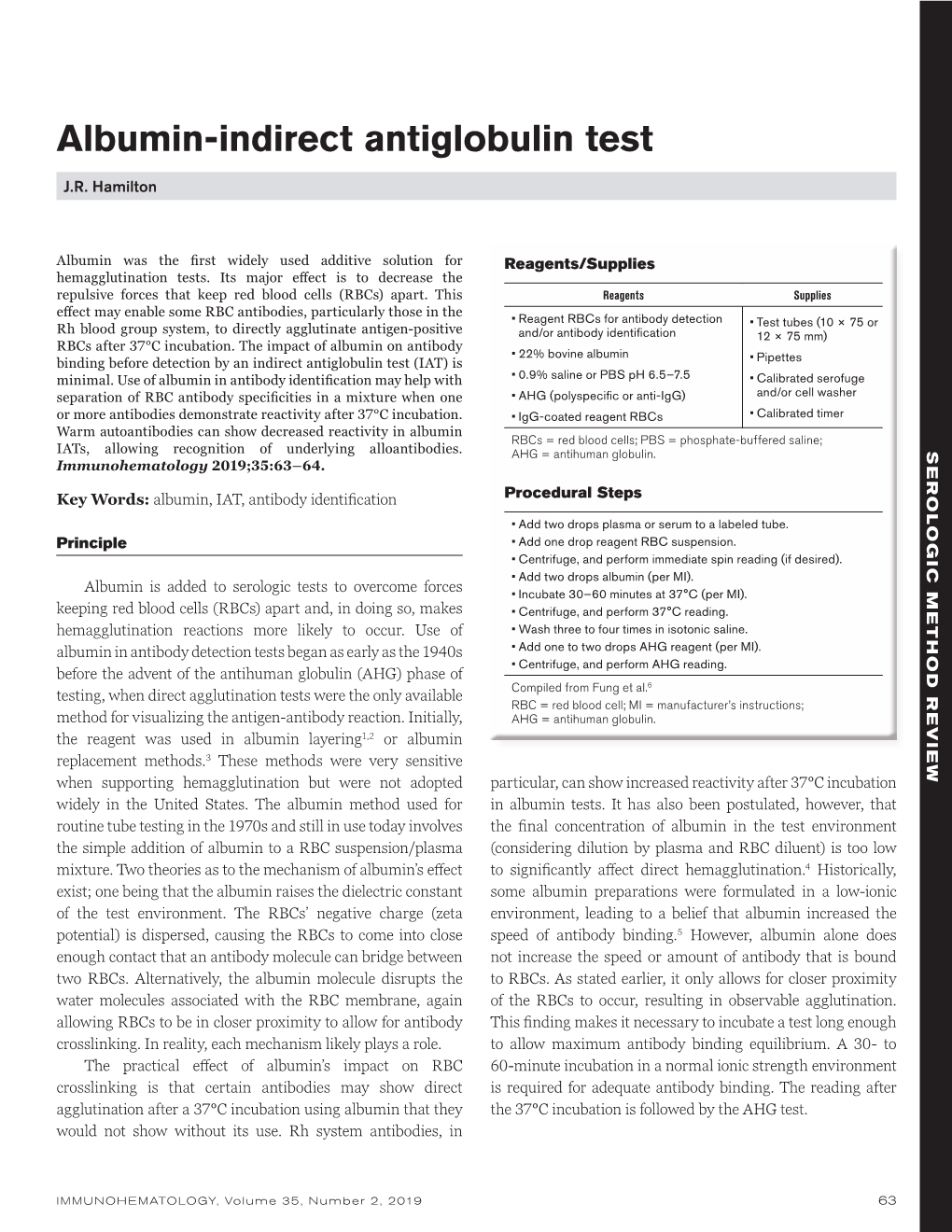 Albumin-Indirect Antiglobulin Test