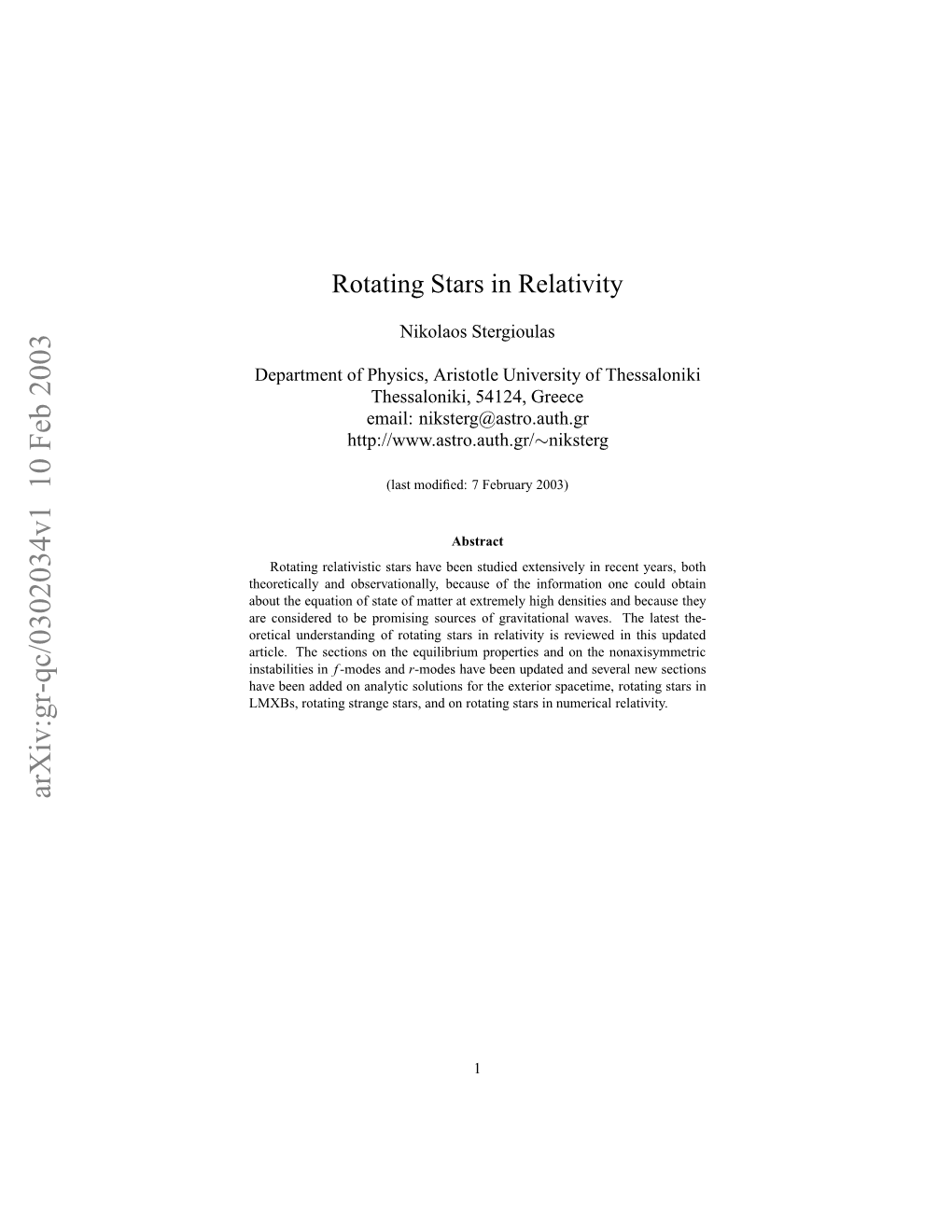 Rotating Stars in Relativity