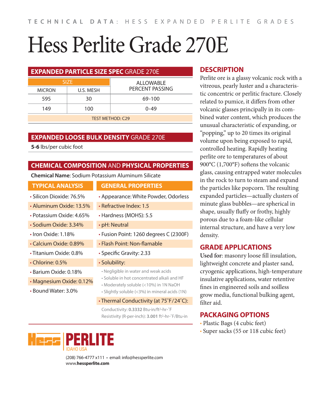 Hess Perlite Grade 270E