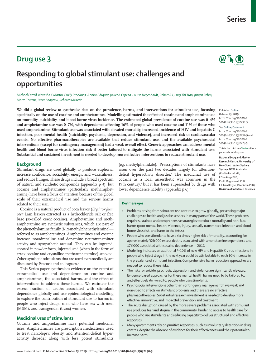 Responding to Global Stimulant Use: Challenges and Opportunities