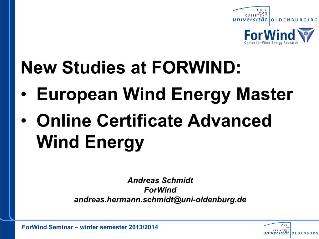 European Wind Energy Master • Online Certificate Advanced Wind Energy
