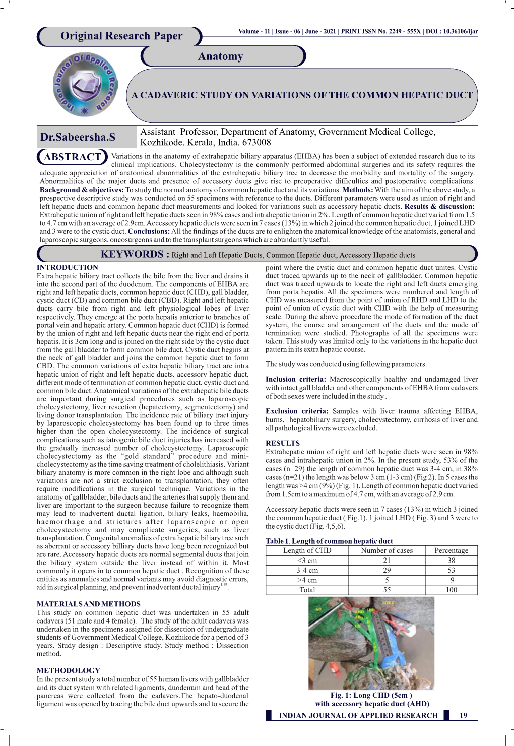 Dr.Sabeersha.S Original Research Paper Anatomy