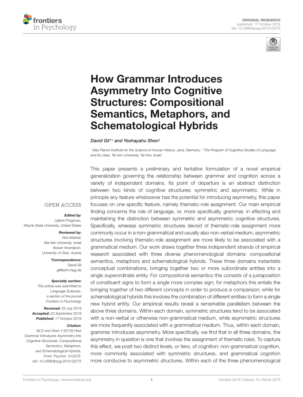 How Grammar Introduces Asymmetry Into Cognitive Structures: Compositional Semantics, Metaphors, and Schematological Hybrids