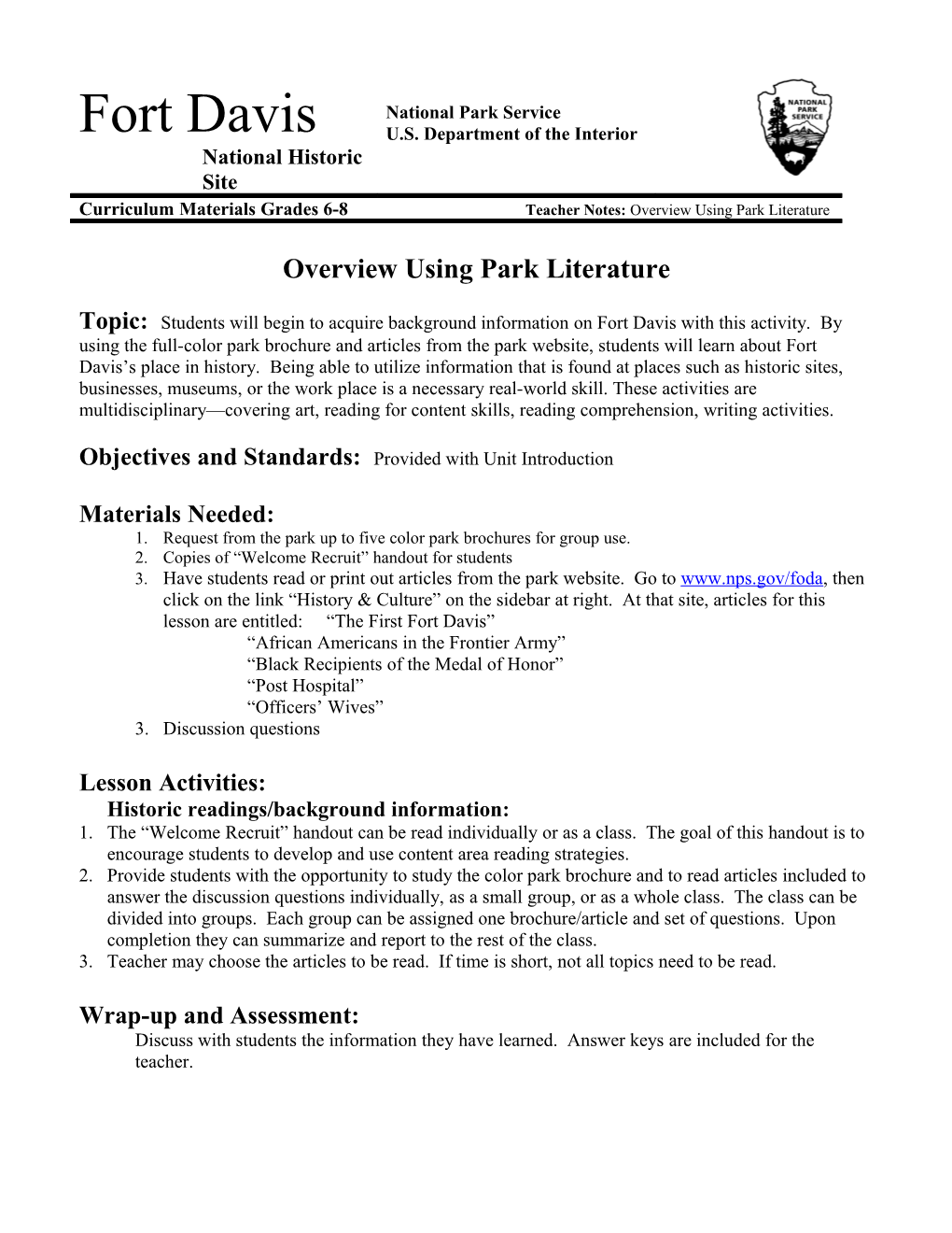 Overview Using Park Literature