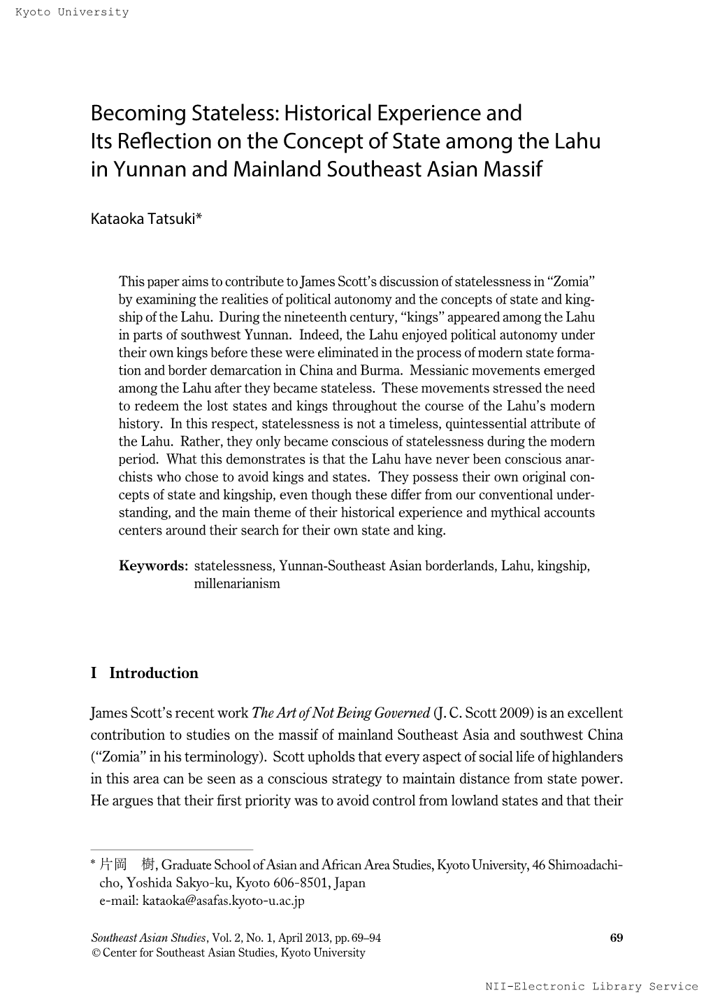 Historical Experience and Its Reflection on the Concept of State Among the Lahu in Yunnan and Mainland South