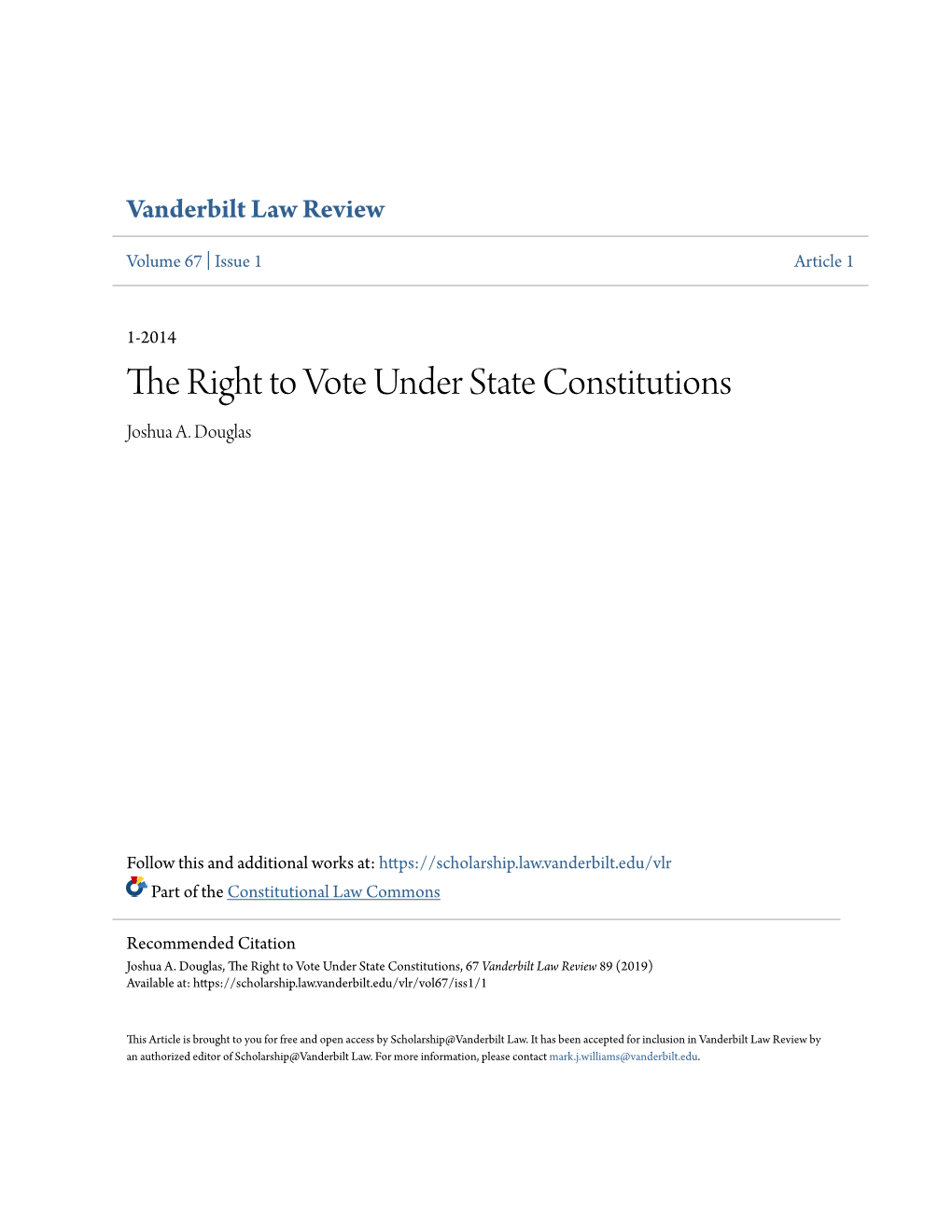 The Right to Vote Under State Constitutions Joshua A