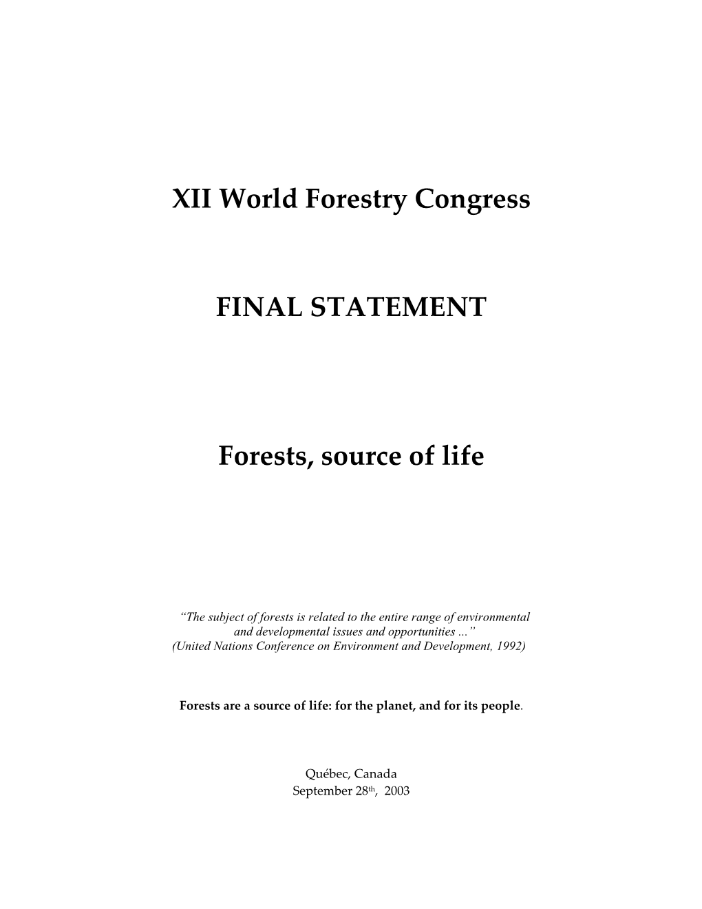 XII World Forestry Congress