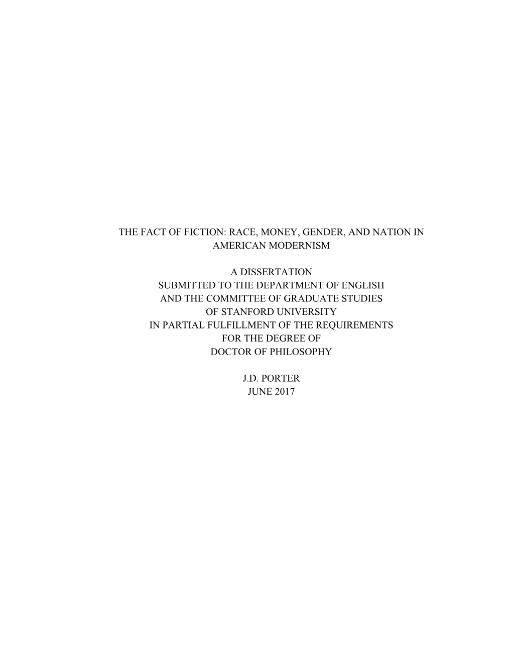 The Fact of Fiction: Race, Money, Gender, and Nation in American Modernism