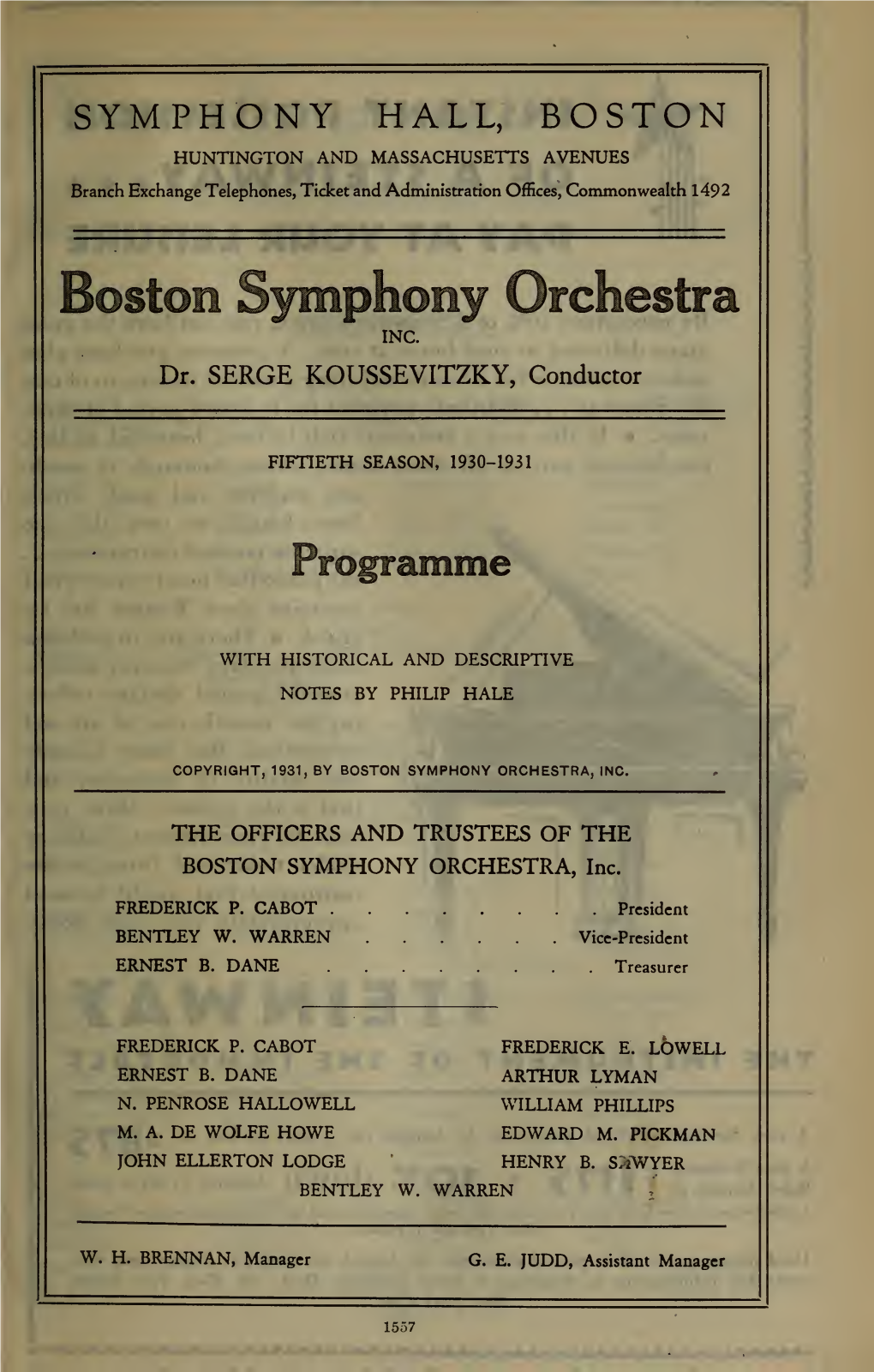 Boston Symphony Orchestra Concert Programs, Season 50,1930-1931