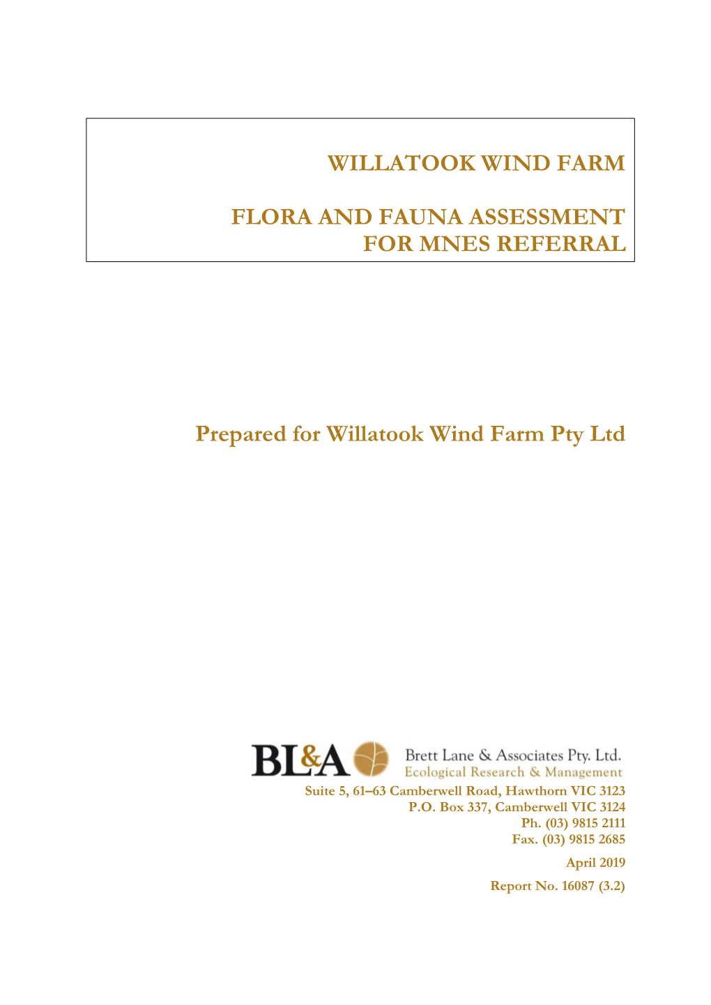 Willatook Wind Farm Flora and Fauna Assessment for Mnes Referral