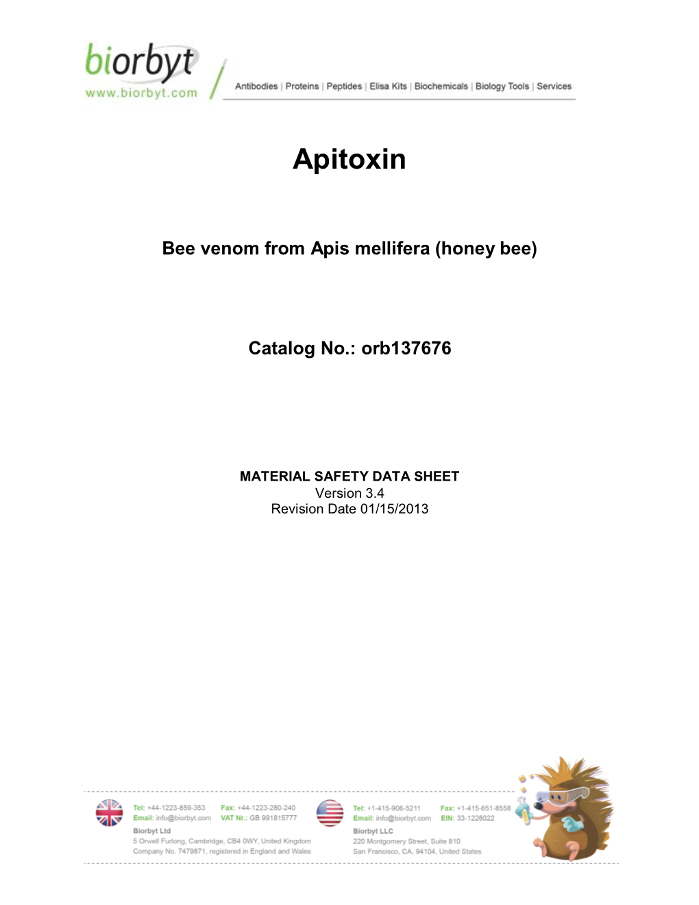 Apitoxin Bee Venom from Apis Mellifera