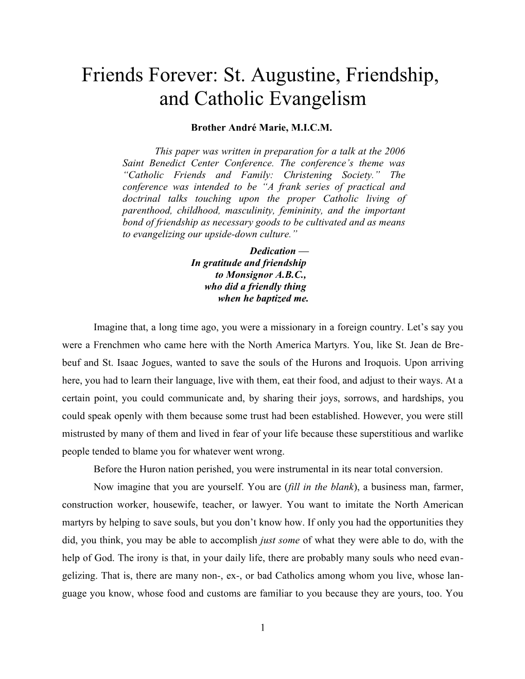 Friends Forever: St. Augustine, Friendship, and Catholic Evangelism