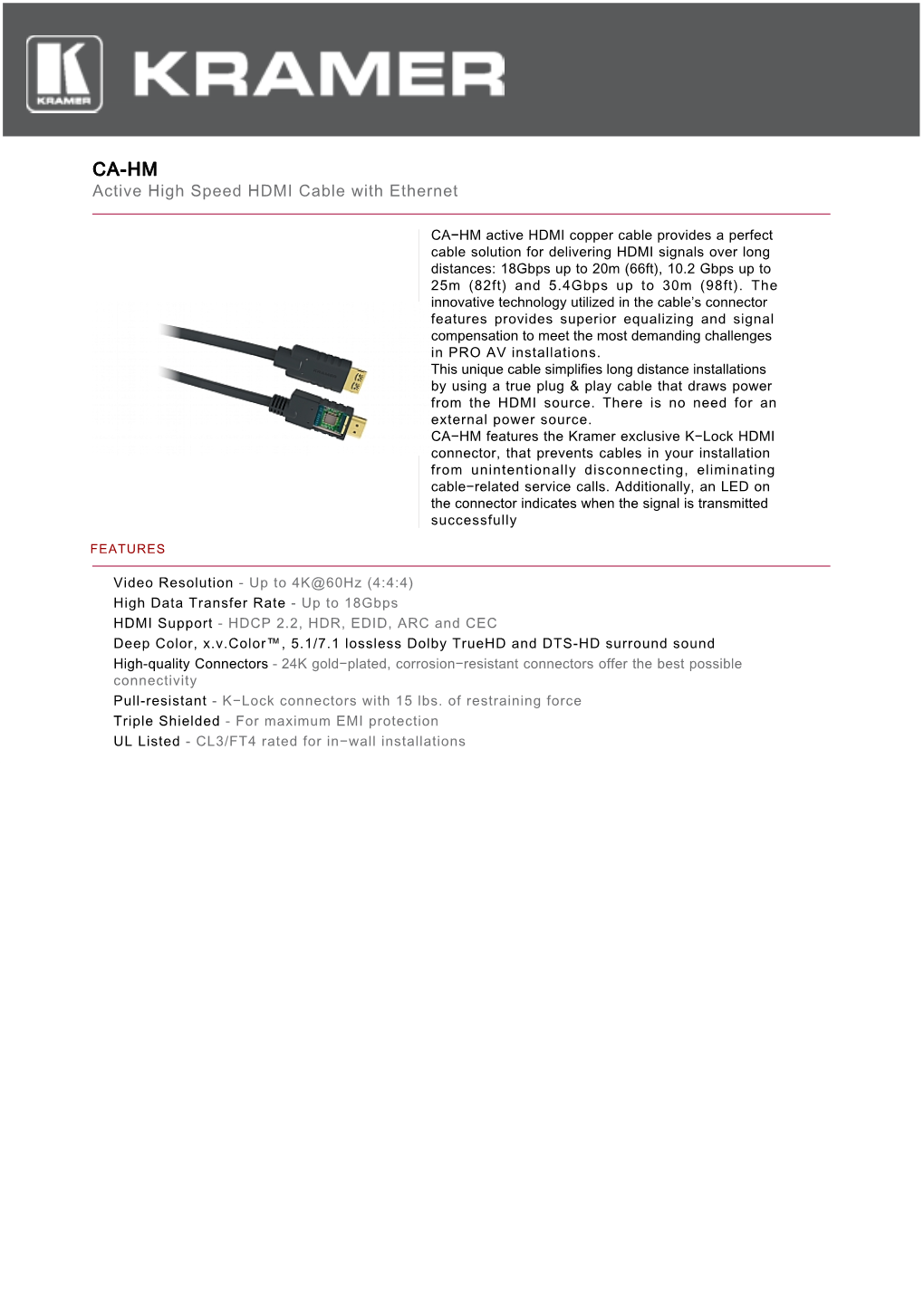 Active High Speed HDMI Cable with Ethernet