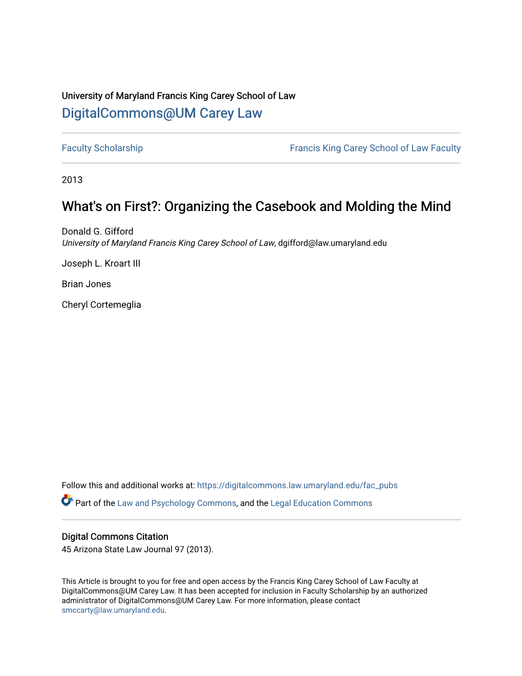 What's on First?: Organizing the Casebook and Molding the Mind