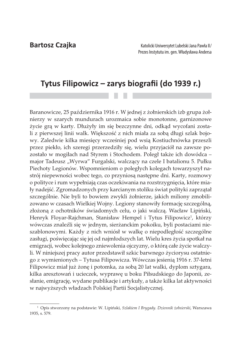Tytus Filipowicz – Zarys Biografii (Do 1939 R.)