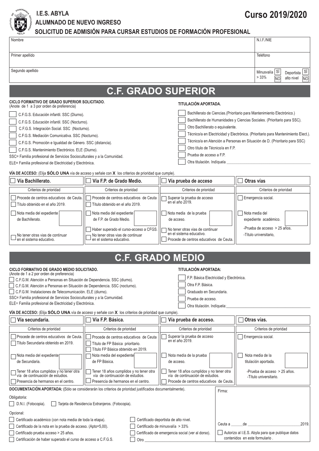 C.F. GRADO MEDIO C.F. GRADO SUPERIOR Curso 2019