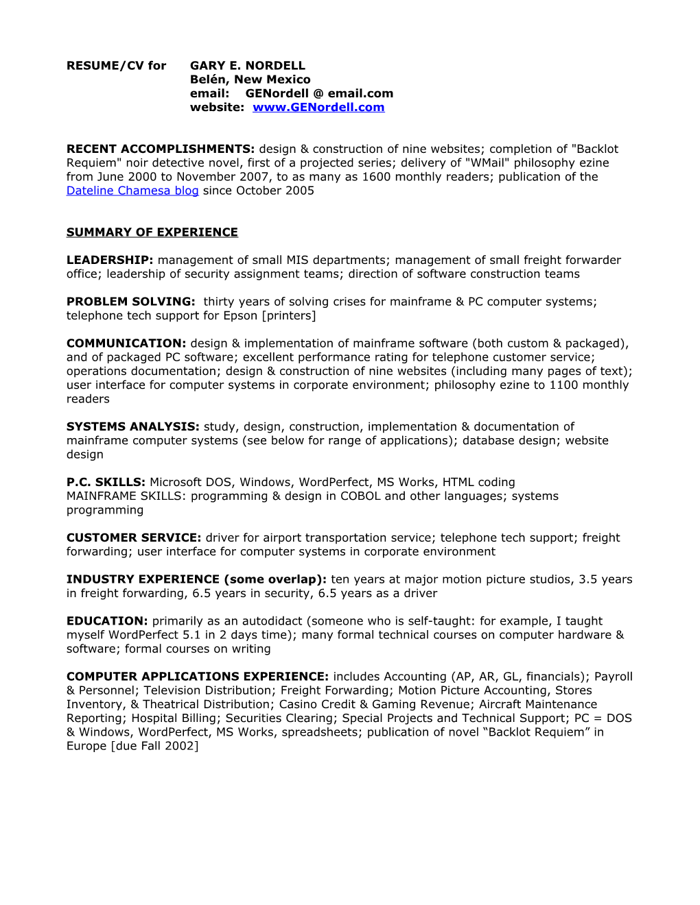 Resume for G.E. Nordell 4/1/2009 Page 2