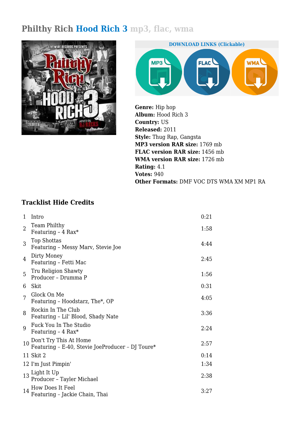 Philthy Rich Hood Rich 3 Mp3, Flac, Wma