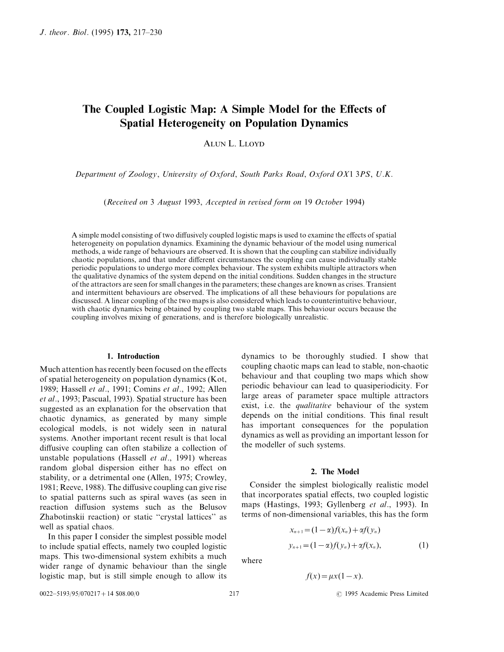 The Coupled Logistic Map: a Simple Model for the Effects of Spatial