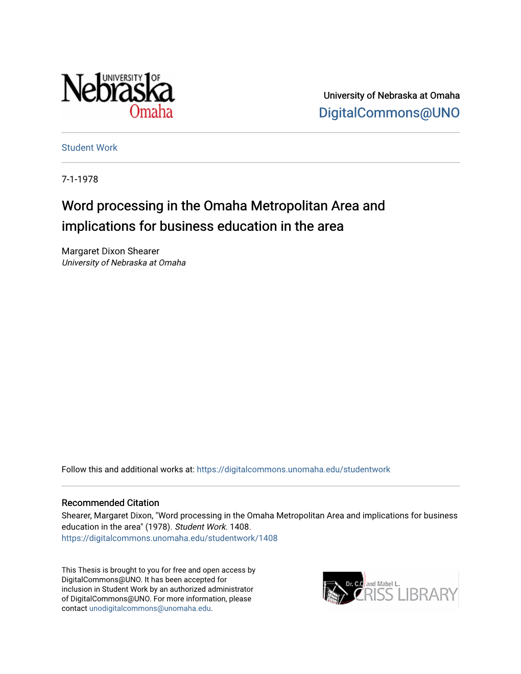 Word Processing in the Omaha Metropolitan Area and Implications for Business Education in the Area