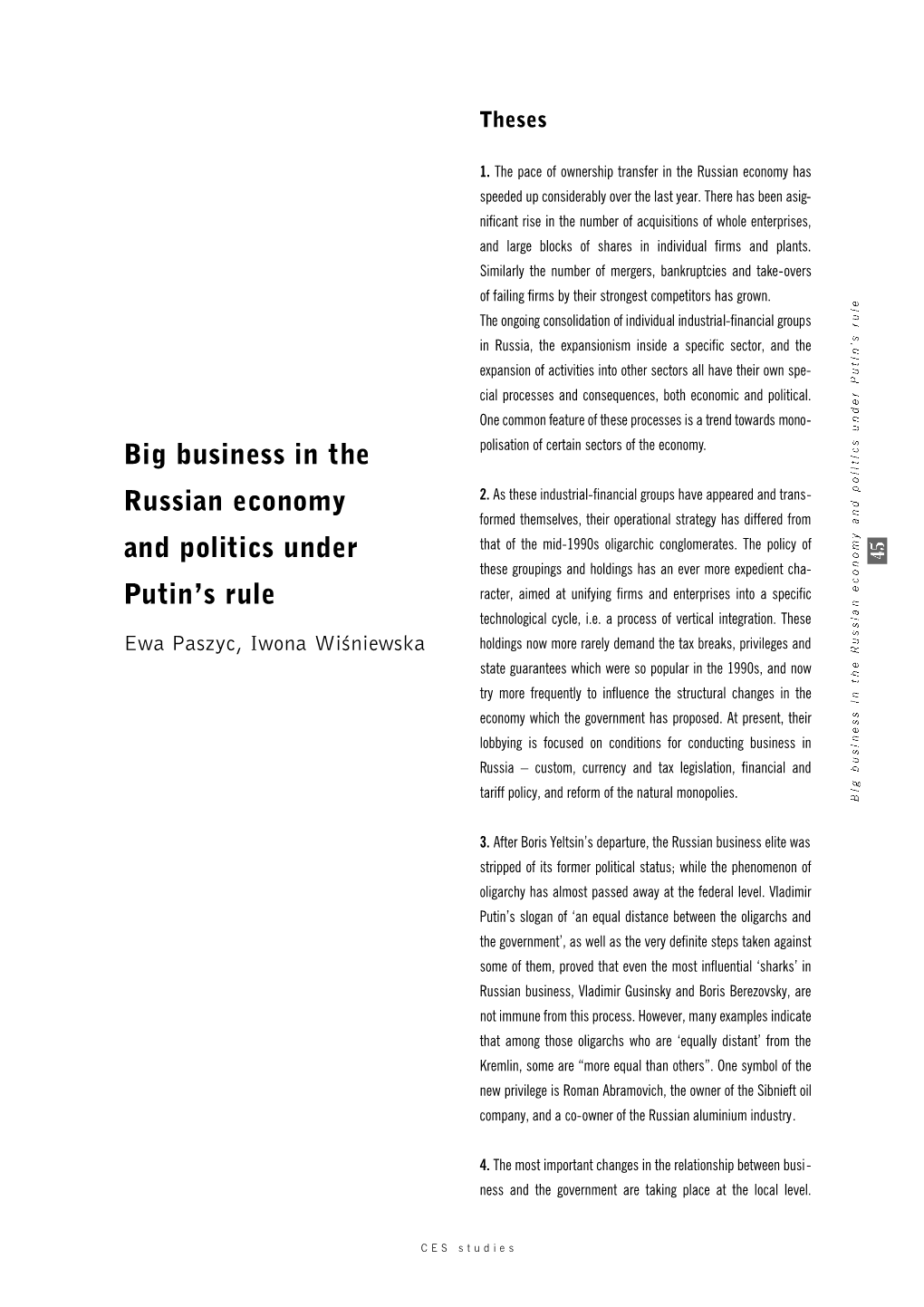 Big Business in the Russian Economy and Politics Under Putin's Rule