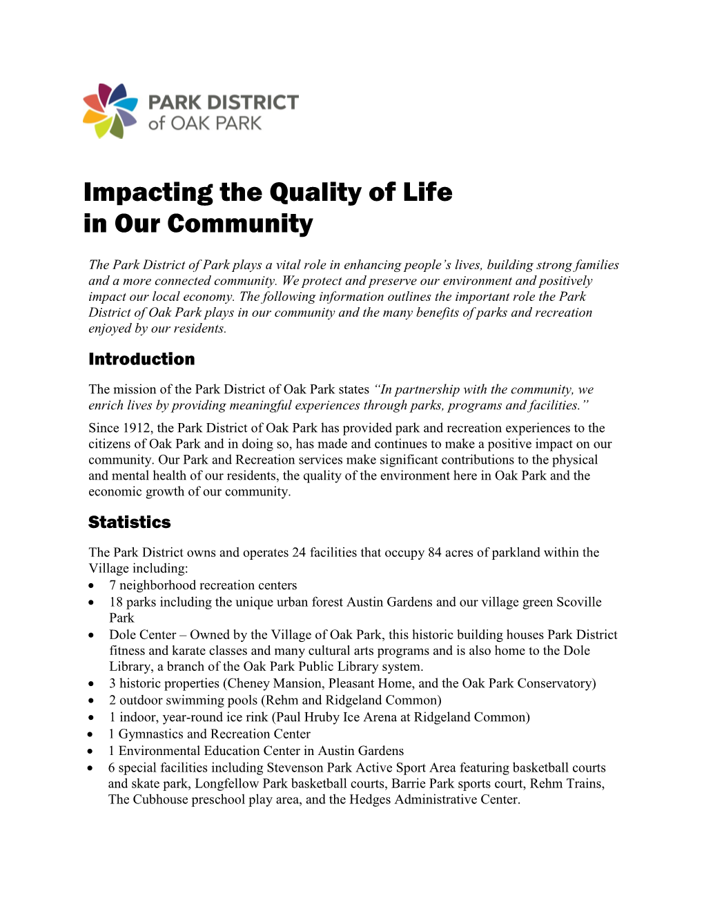 Impacting the Quality of Life in Our Community