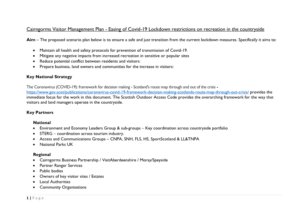Cairngorms Visitor Management Plan - Easing of Covid-19 Lockdown Restrictions on Recreation in the Countryside