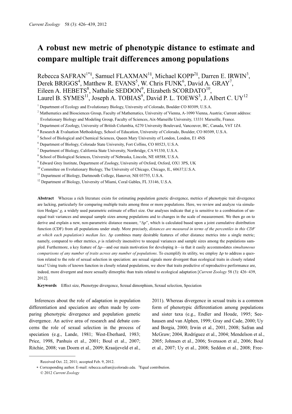 A Robust New Metric of Phenotypic Distance to Estimate and Compare Multiple Trait Differences Among Populations