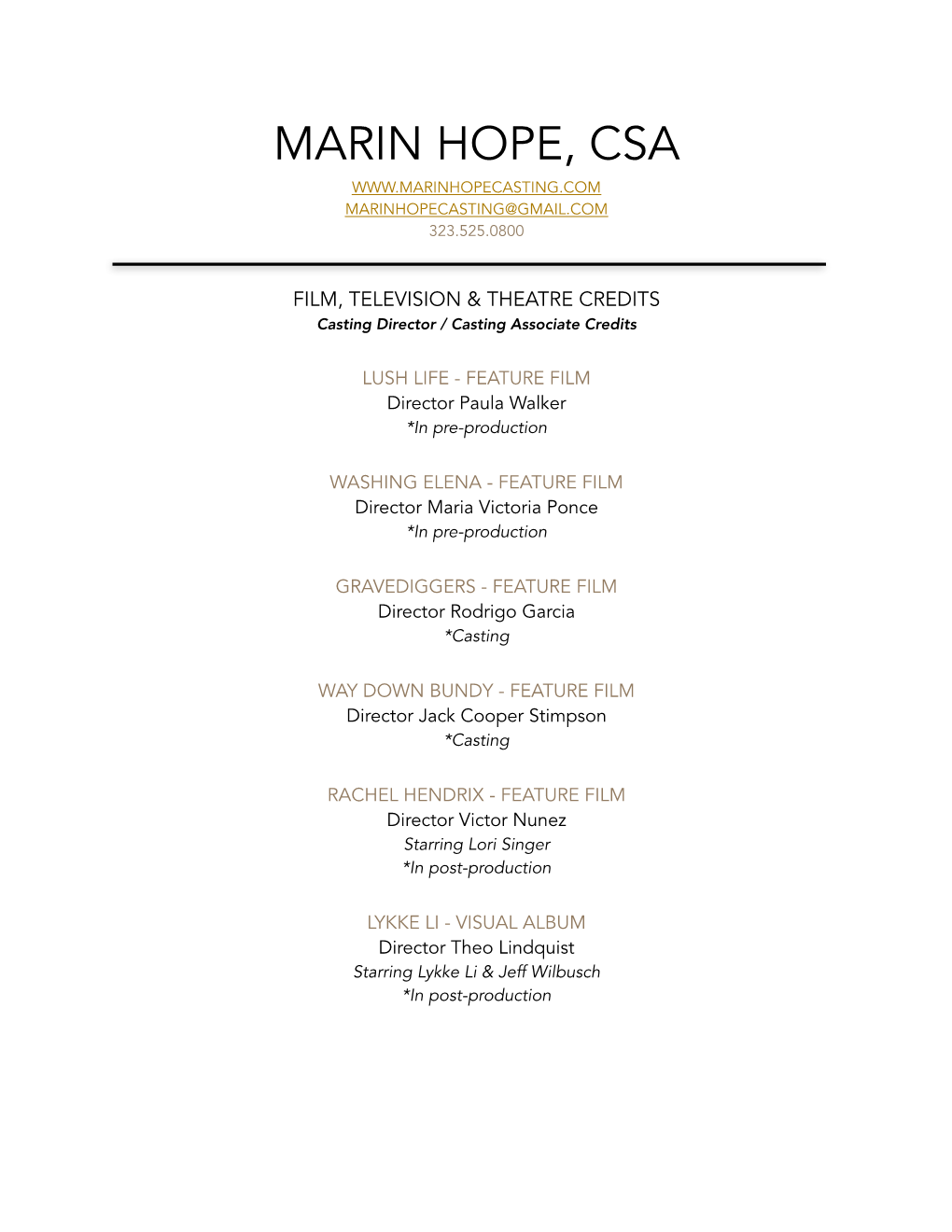 Marin Hope, Csa Marinhopecasting@Gmail.Com 323.525.0800